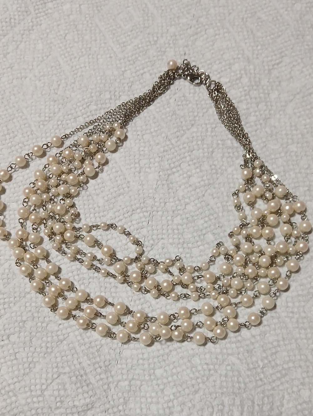Elegant Multi-Strand Faux Pearl Necklace - Cream and Silver
